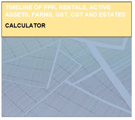 Timeline of Principal Places of Residence PPR, Rentals, Active Assets, Farms, GST, CGT and Estates Calculator